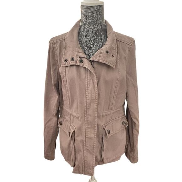 Aeropostale Denim Jean Utility Jacket Zip Front Button Down Chore Coat Womans L - Picture 1 of 10